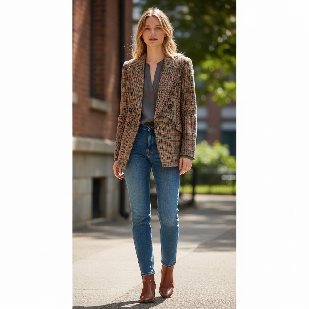 Banana Republic Brown Houndstooth Double Breasted Blazer Petite 0P